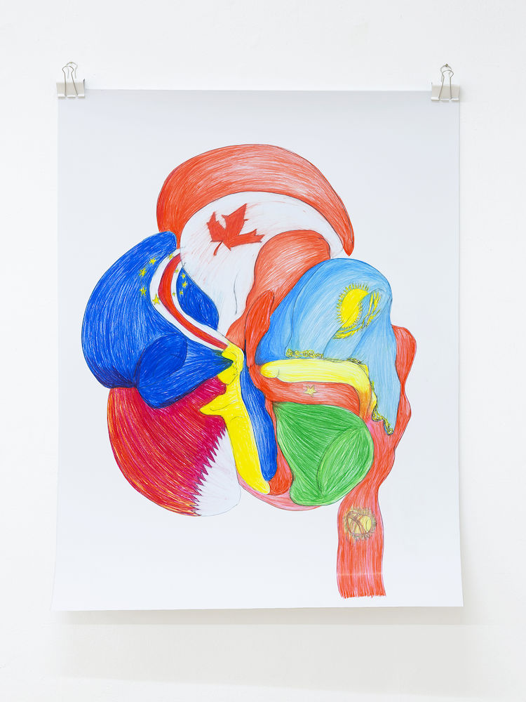 FLAG 12 | Cameroon with Canada, Kazakhstan, Cape Verde, Qatar and Colombia | Uli Aigner 2019 | 96 x 74 cm | Colored pencil on paper