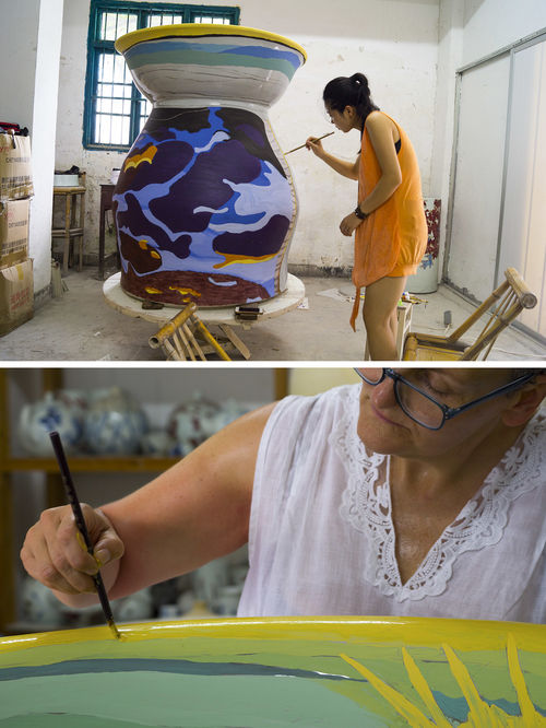 ONE MILLION - item 2361 - monument porcelain vessel / glaze painting by Uli Aigner with assistant Jiajia / Mr. Jiang's workshop in Jingdezhen, China