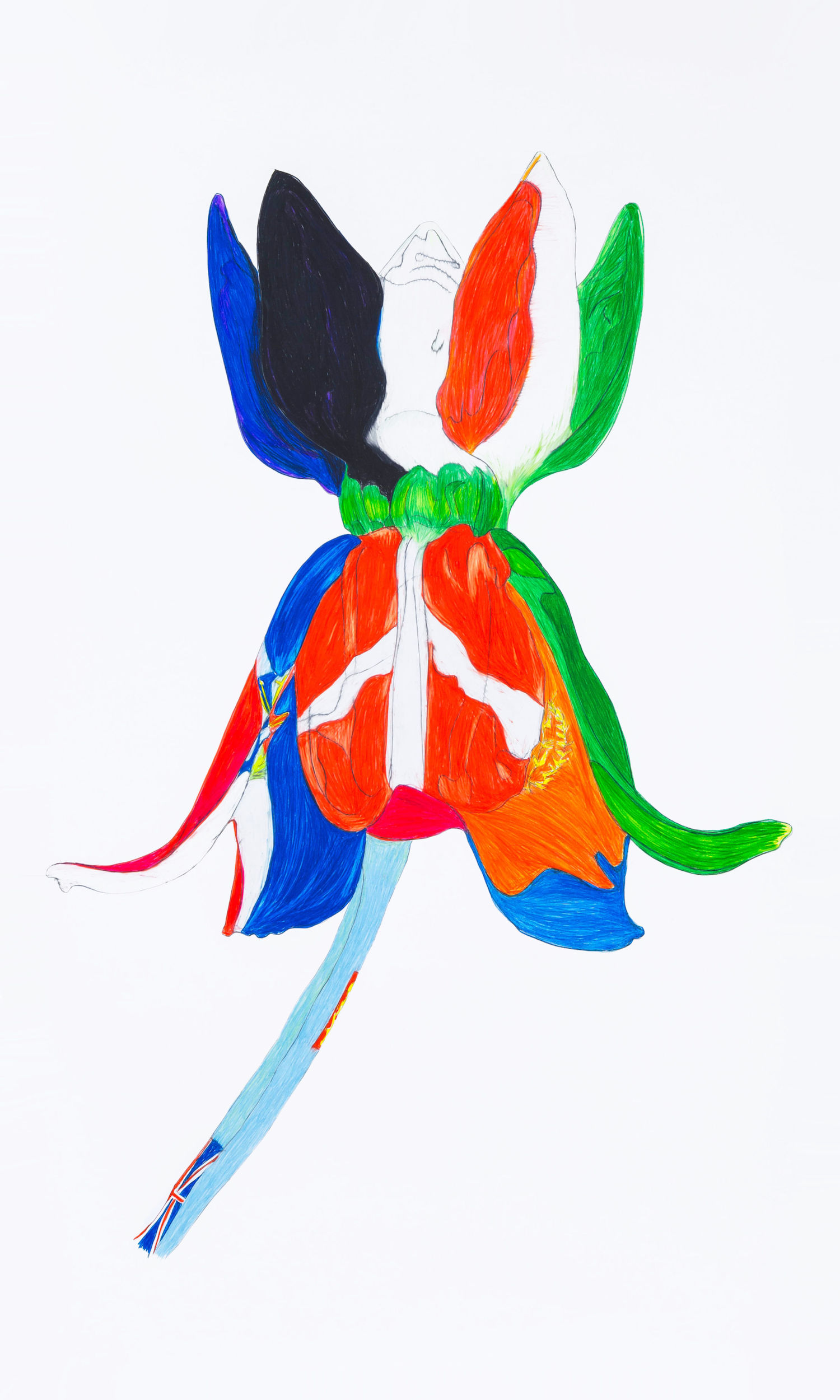 Multinational organisms. Flag 7 | Estonia with Ivory Coast, Denmark, Dominican Republic, Eritrea and Fiji | Uli Aigner 2019 | 176 x 102 cm | Colored pencil on paper